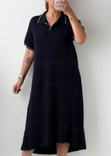 Size L-XL Navy Collared Midi Dress