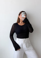 Size M-L Black Textured Long Sleeve Top