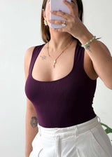 Size S, Plum Scoop Neck Sleeveless Bodysuit