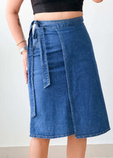 Waist 27-28 Blue Denim Wrap Midi Skirt