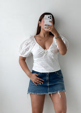 Size M-L White Broderie Puff Sleeve Top