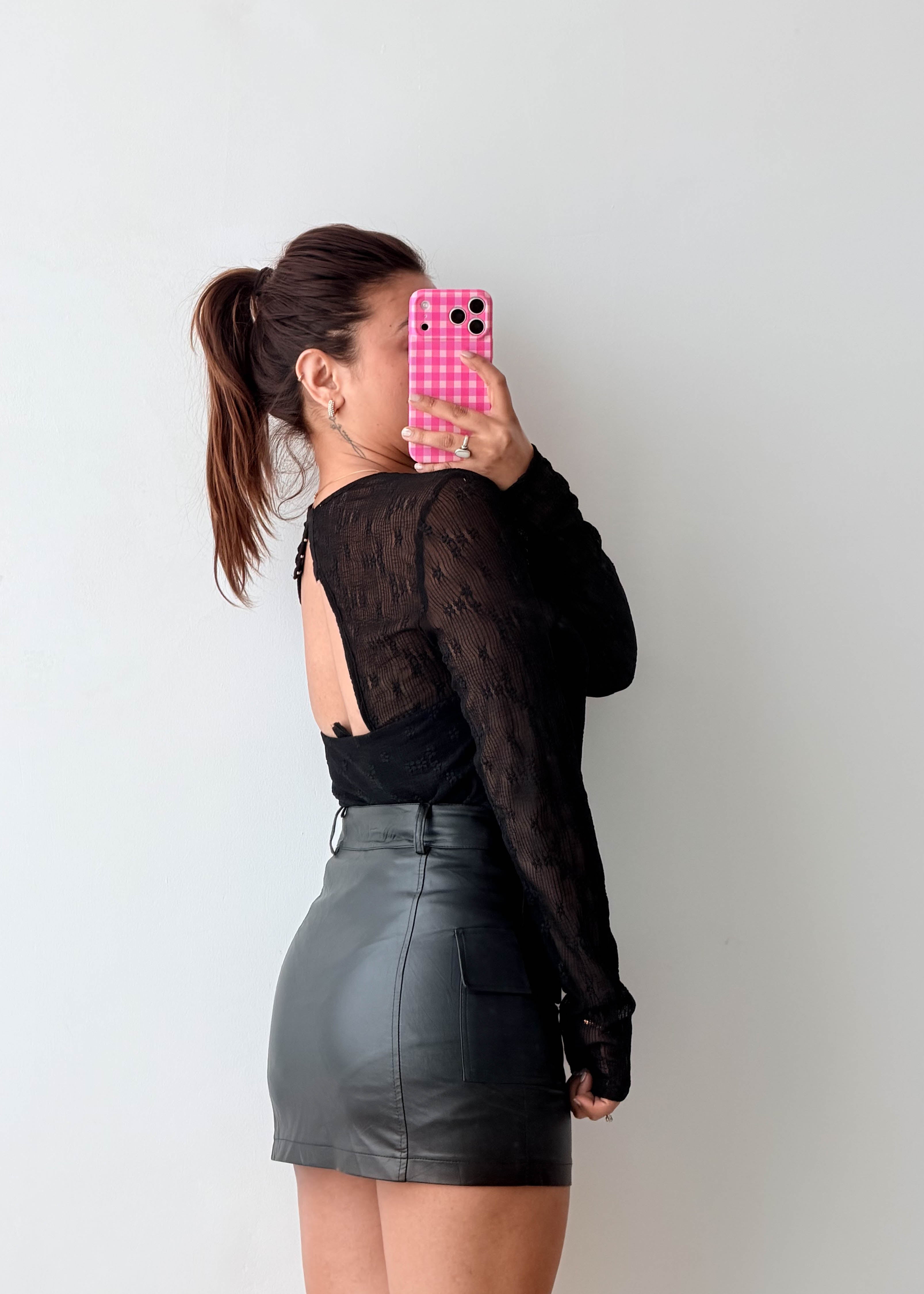 Size M-L Black Sheer Mesh Bodysuit