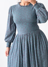 Size S-M Blue Printed Pleated Maxi Dress