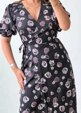 Size S-M Black Floral Printed Midi Dress