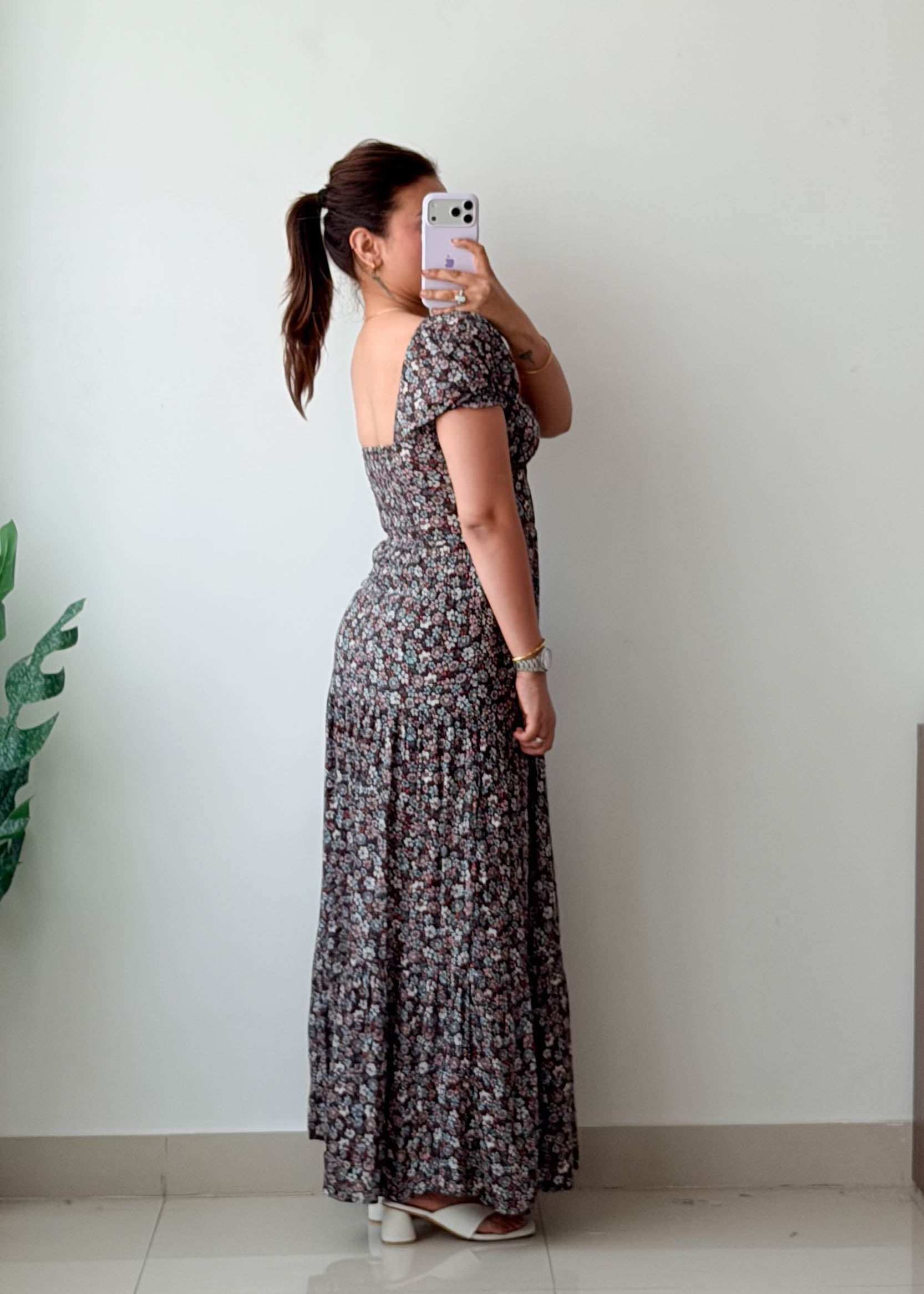 Size XS-S Black Floral Maxi Dress