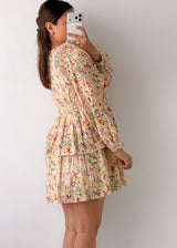 Size S-M Cream Floral Tiered Mini Dress