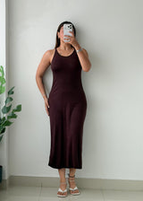 Size S-M Chocolate Brown Ribbed Maxi Dress