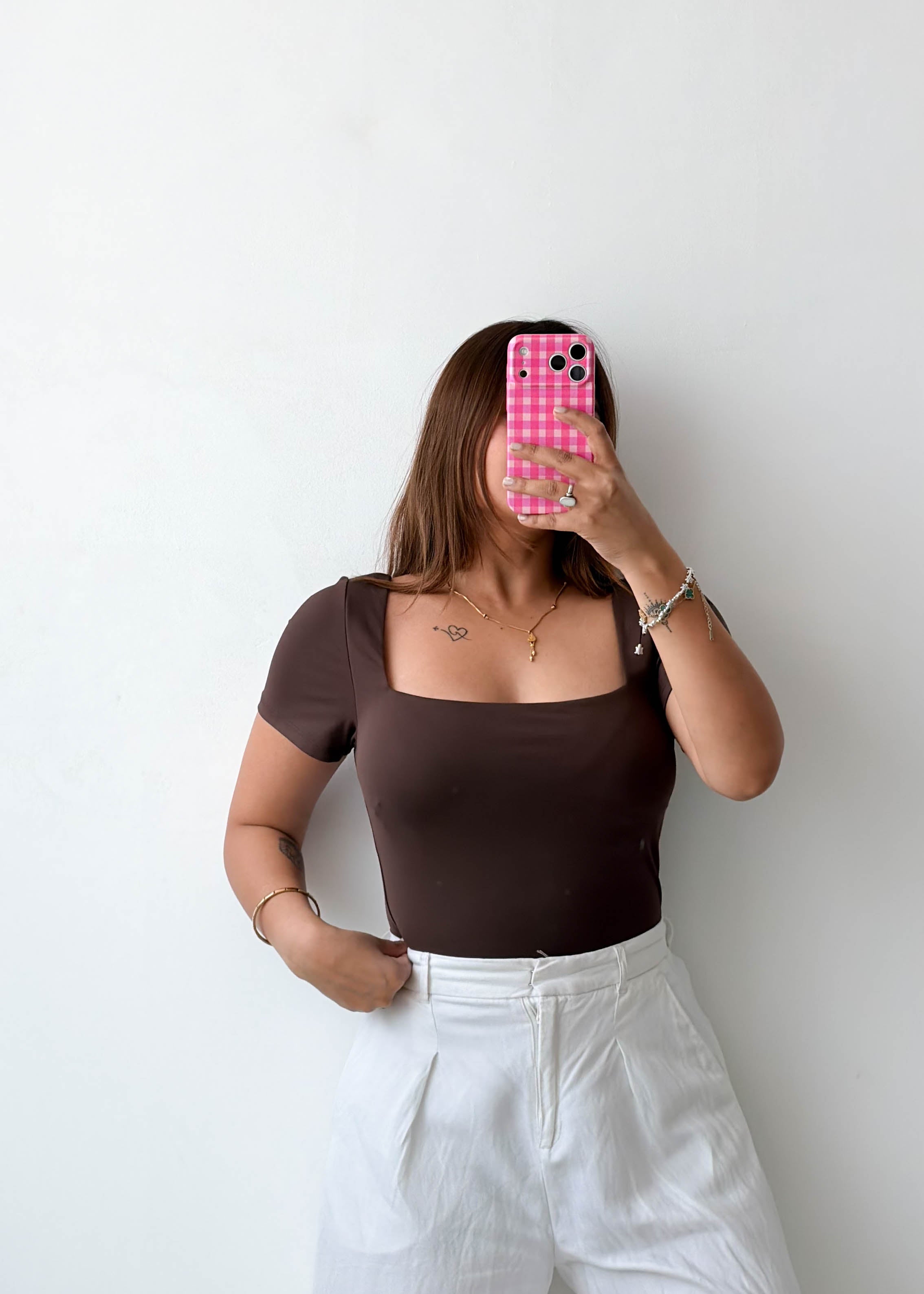 Size L Chocolate Square Neck Bodysuit