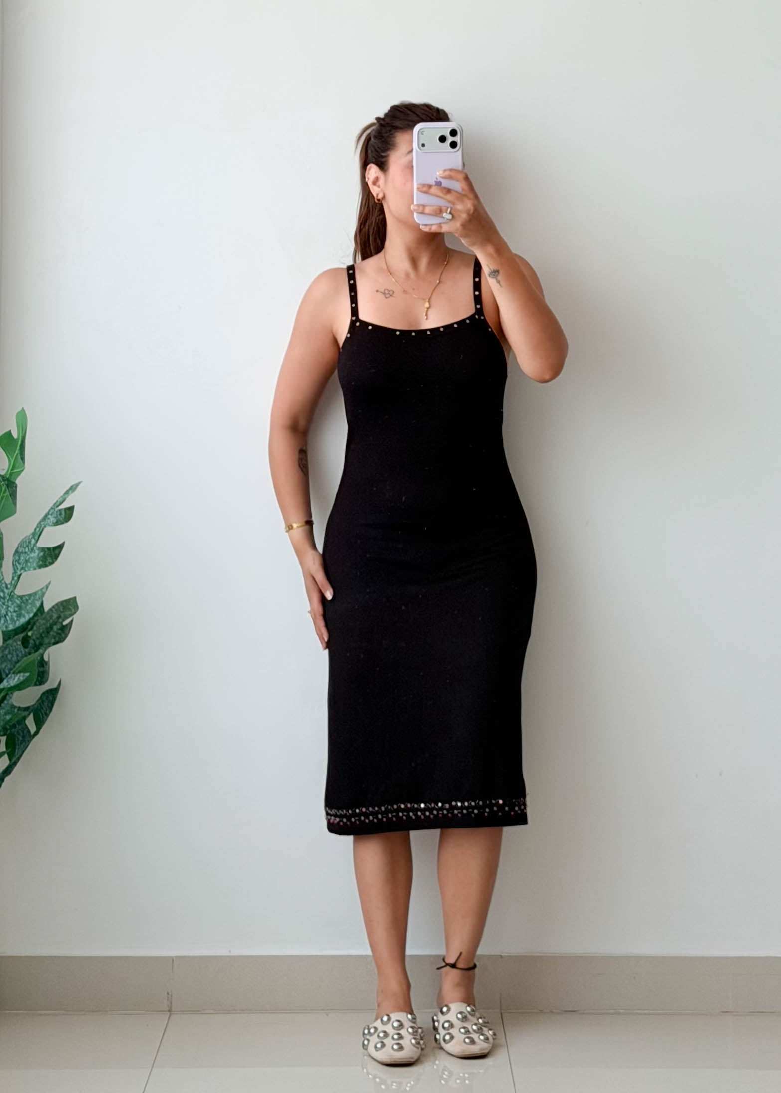 Size S-M Black Studded Midi Dress