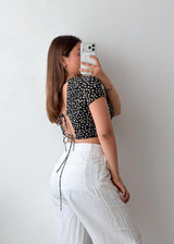 Size S-M Black Floral Wrap Crop Top