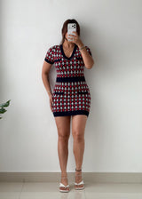 Size S-M Red & Black Geometric Knit Mini Dress