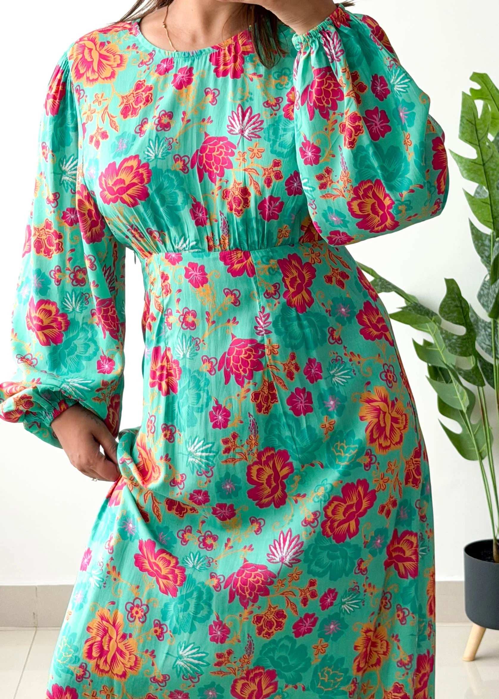 Size S-M, Mint Floral Long Sleeve Maxi Dress