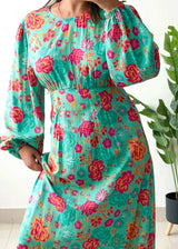 Size S-M, Mint Floral Long Sleeve Maxi Dress