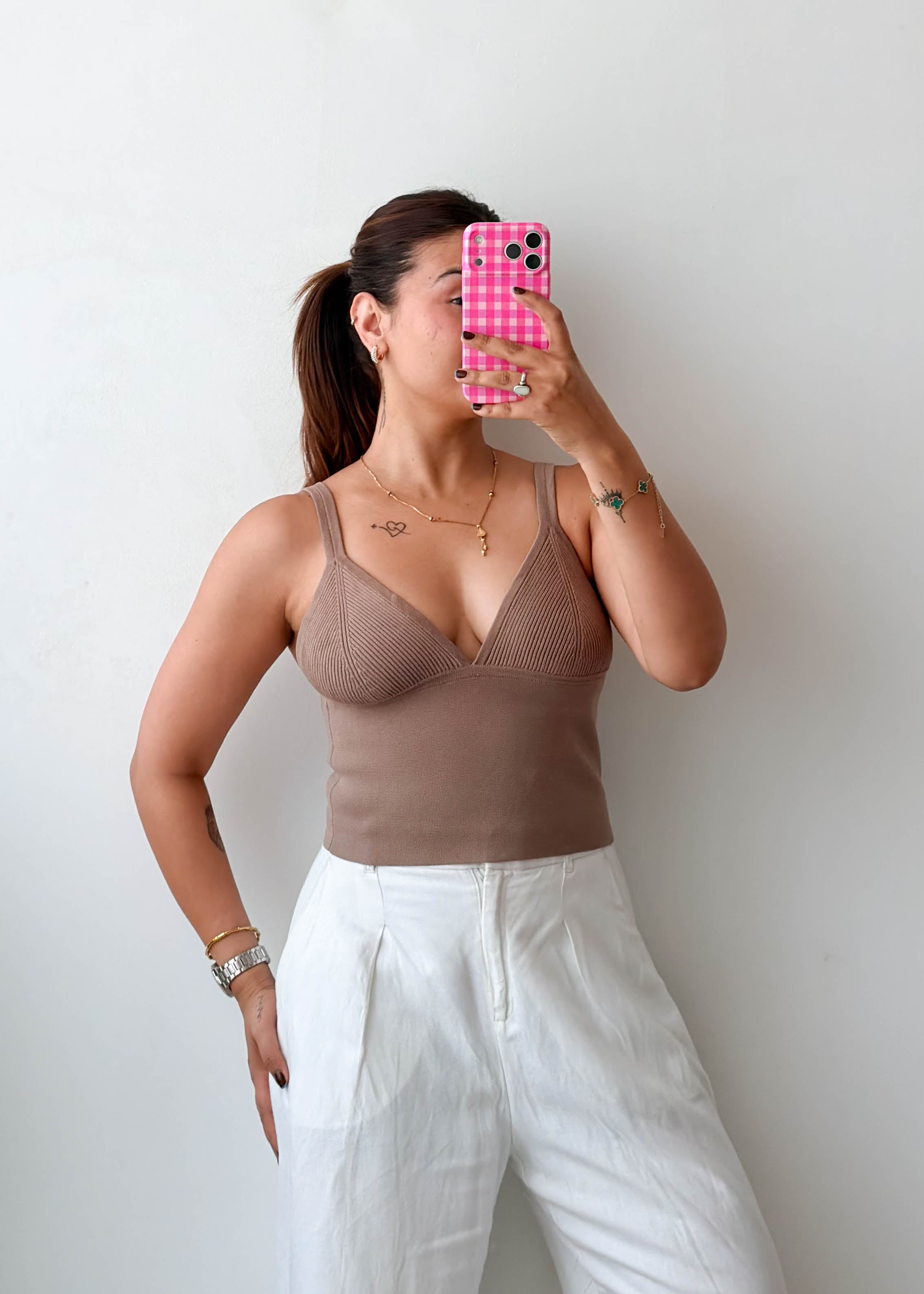 Size XS-S Taupe Plunge Knit Top