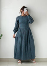 Size S-M Blue Printed Pleated Maxi Dress