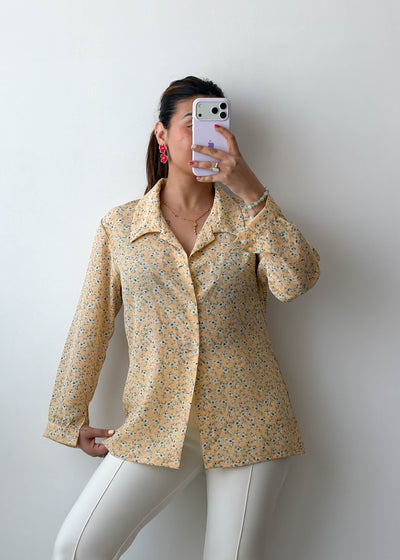 S-M Yellow Floral Cotton Voile Shirt