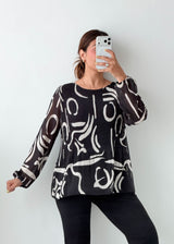 Size M-L Black Abstract Print Top