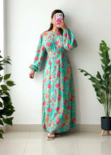 Size S-M, Mint Floral Long Sleeve Maxi Dress