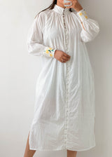 Size M-L White Embroidered Shirt Midi Dress