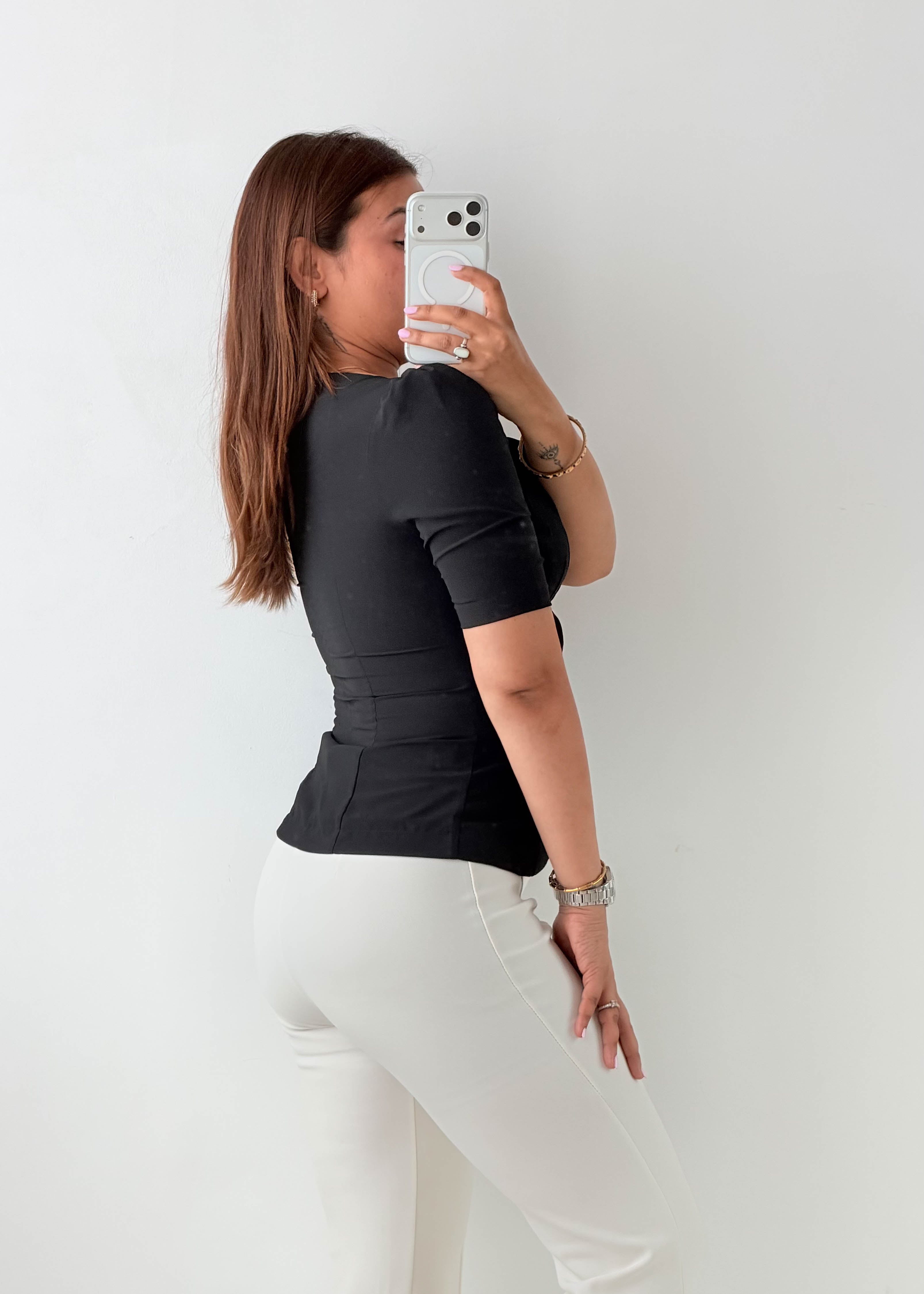 Size XS-S Black Button Front Peplum Blouse