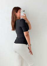 Size XS-S Black Button Front Peplum Blouse