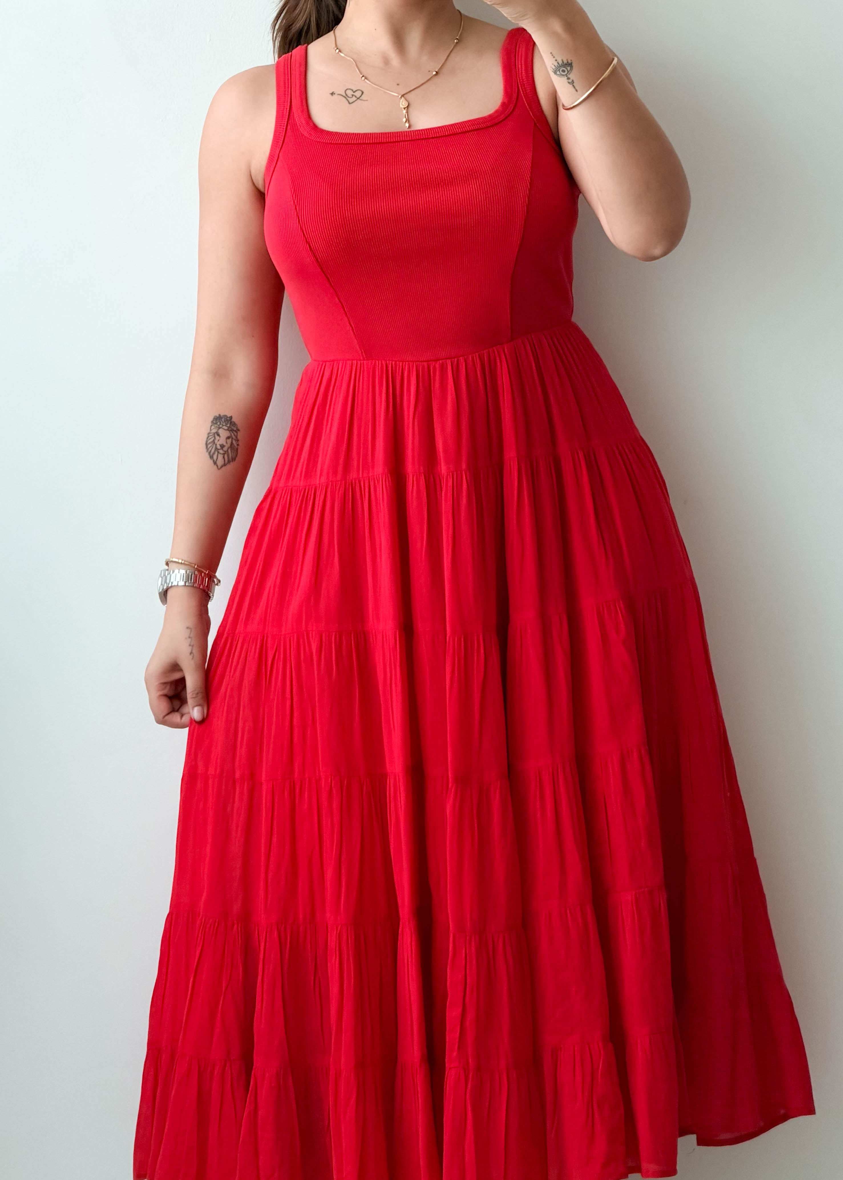 Size XS-S & L-XL Red Tiered Maxi Dress