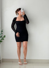 Size M-L Black Ruched Mini Dress