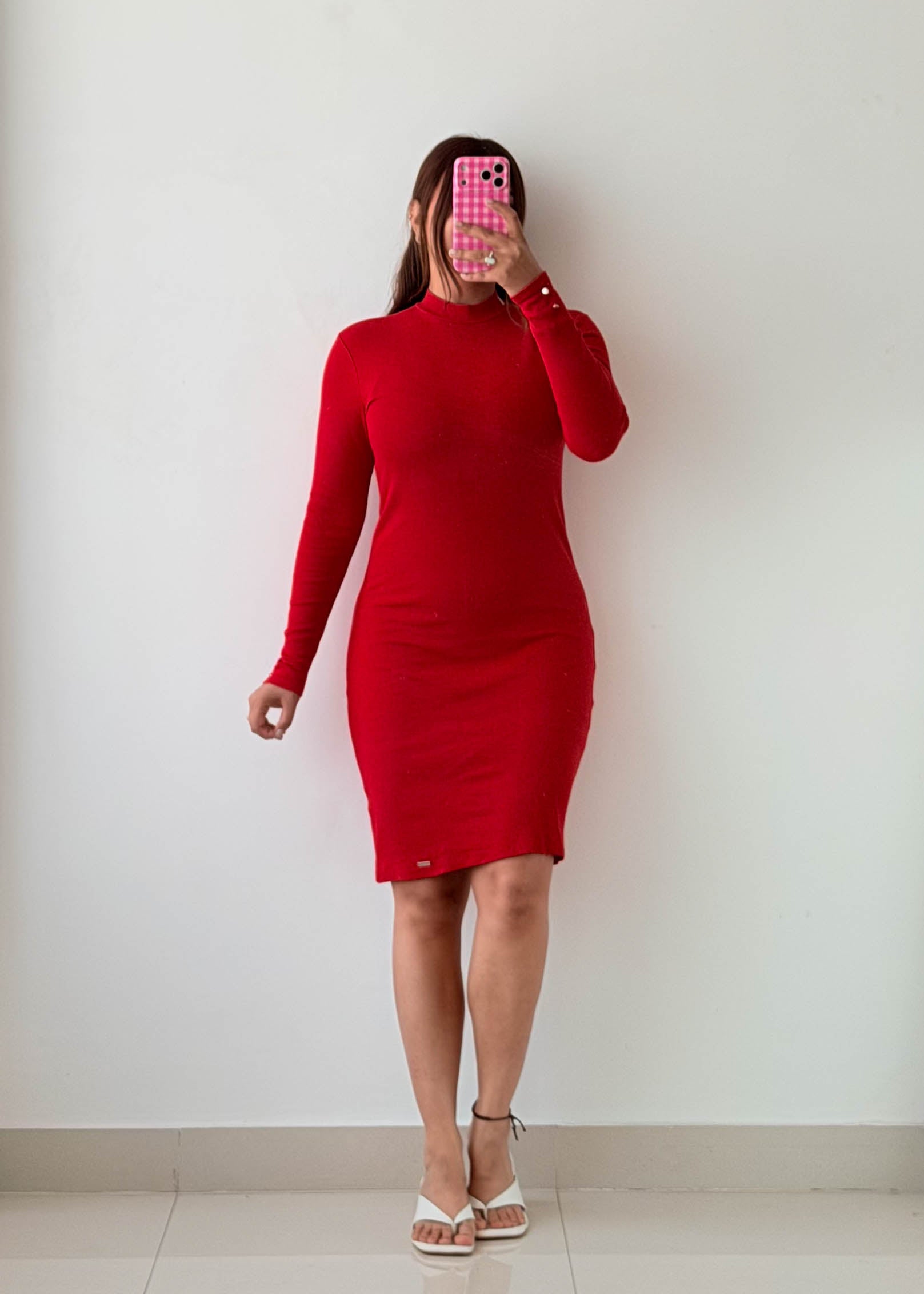 Size S-M Red Long Sleeve Bodycon Dress