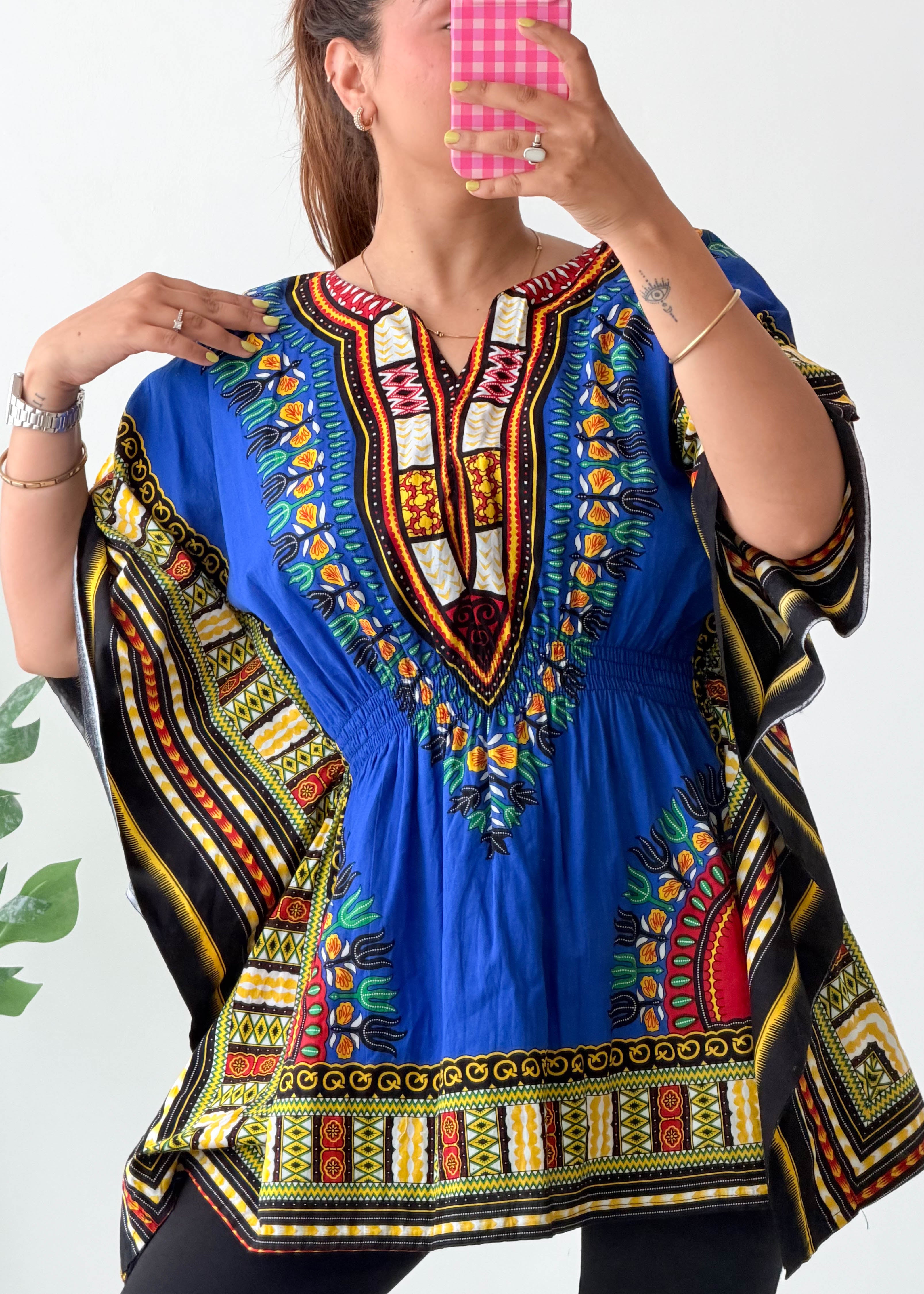 Size XS-M Blue Dashiki Kaftan Top
