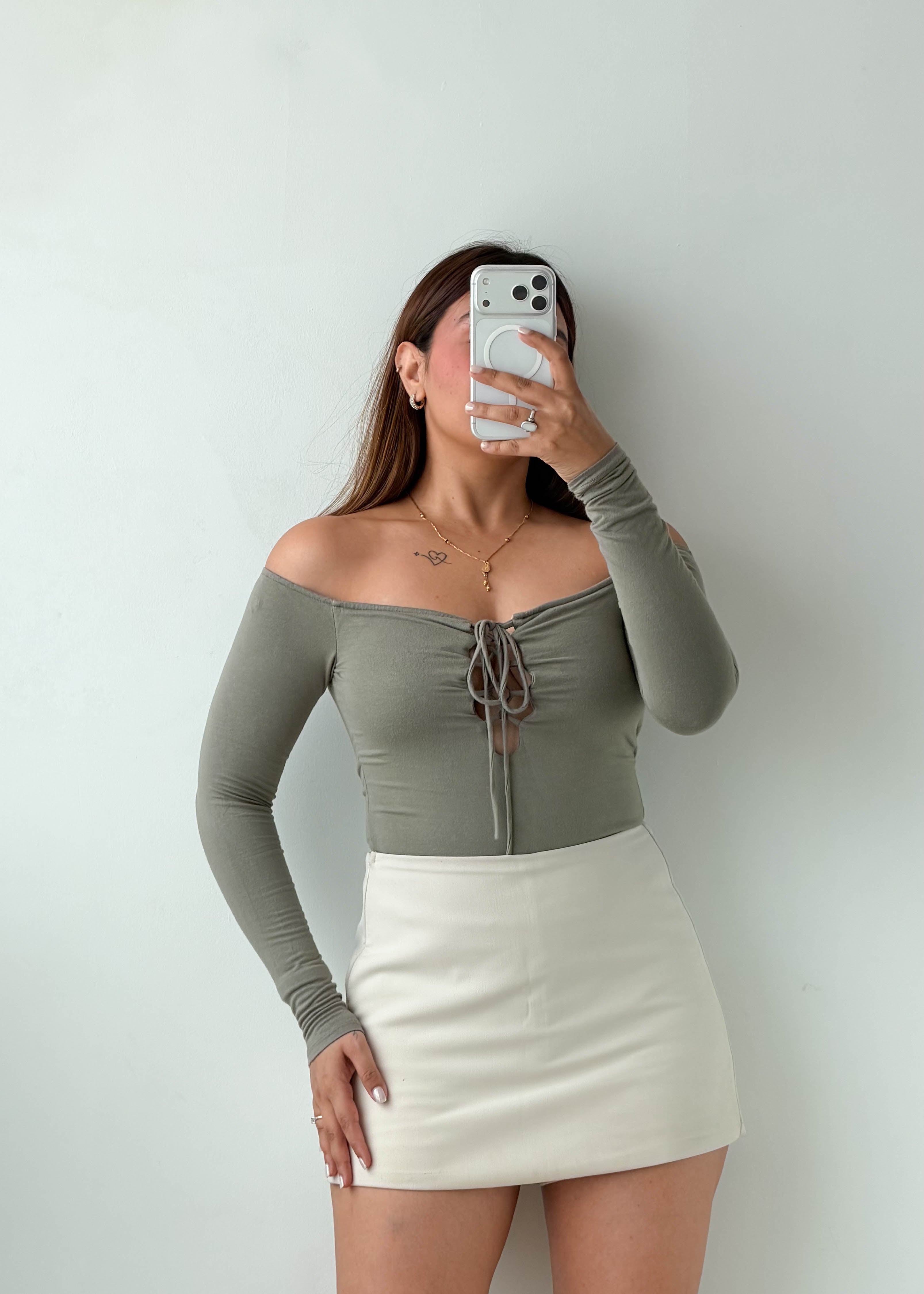 Size XS-S Sage Green Off-Shoulder Bodysuit