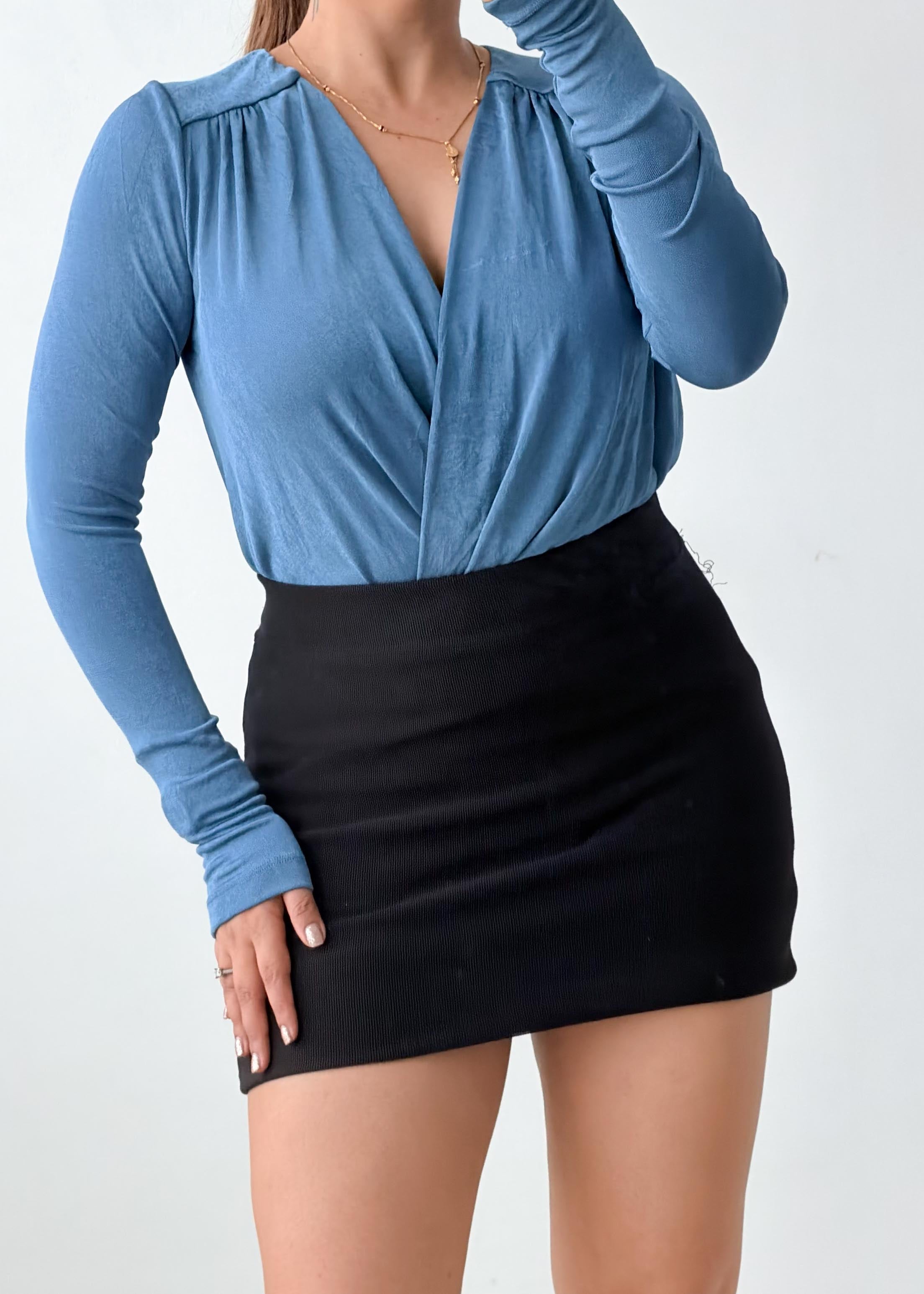 Size S-M Dusty Blue Wrap Bodysuit