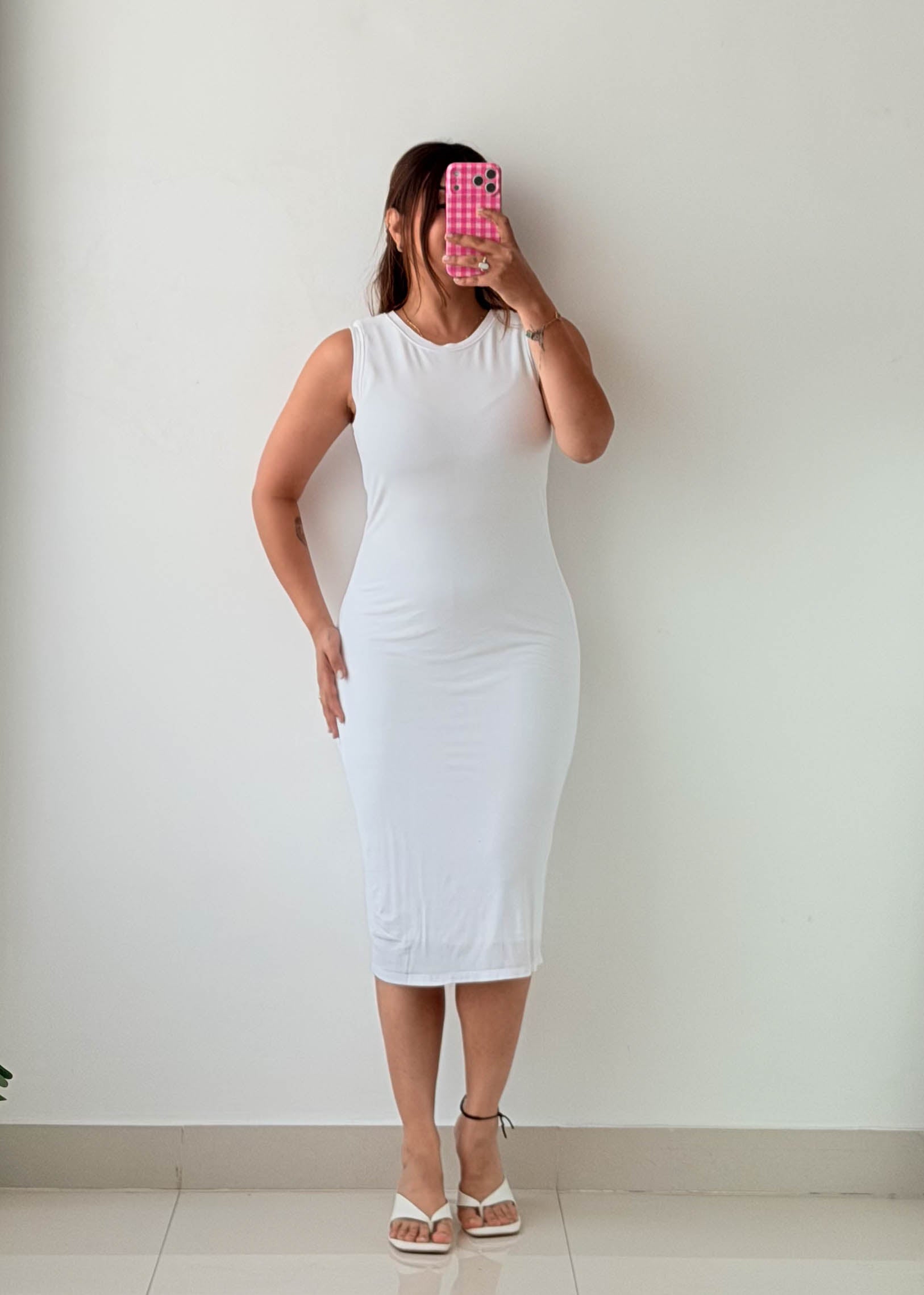 Size M White Sleeveless Bodycon Midi Dress