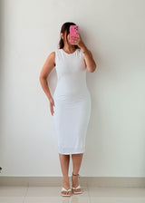 Size M White Sleeveless Bodycon Midi Dress