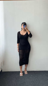 Size XS-S Black Sheer Bodycon Midi Dress
