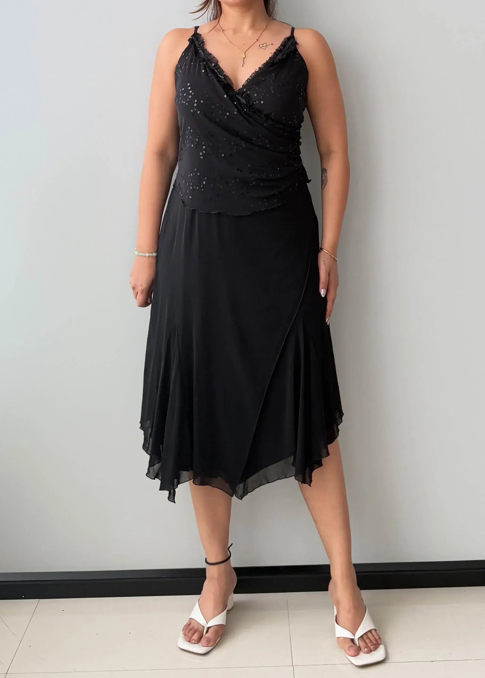 Size M-L, Black Lace Detail Midi Dress - Closet by Payal