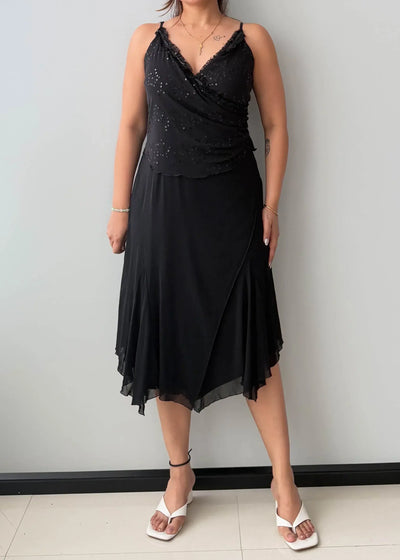 Size M-L, Black Lace Detail Midi Dress - Closet by Payal