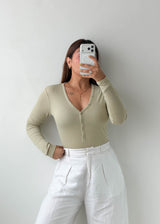 Size M-L Sage Henley Ribbed Bodysuit