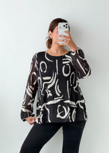 Size M-L Black Abstract Print Top