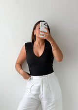 Size XS-S Black Sleeveless V-Neck Bodysuit