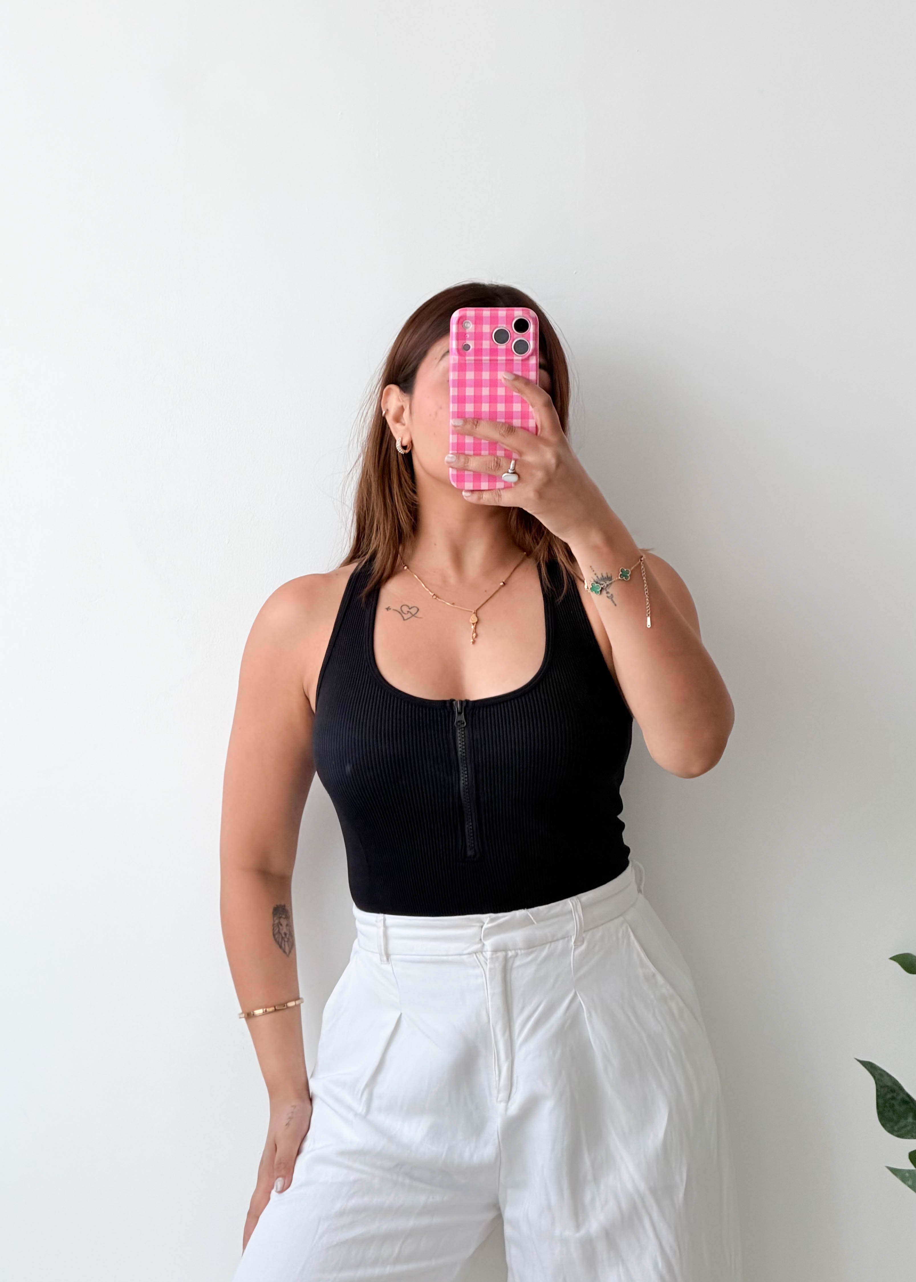 Size S-M Black Zip Front Bodysuit