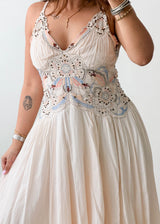 Size S-M Cream Embroidered Flared Midi Dress