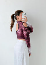 Size S-M Burgundy Marble Cold Shoulder Top