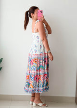 Size S-M White Multicolor Printed Maxi Dress