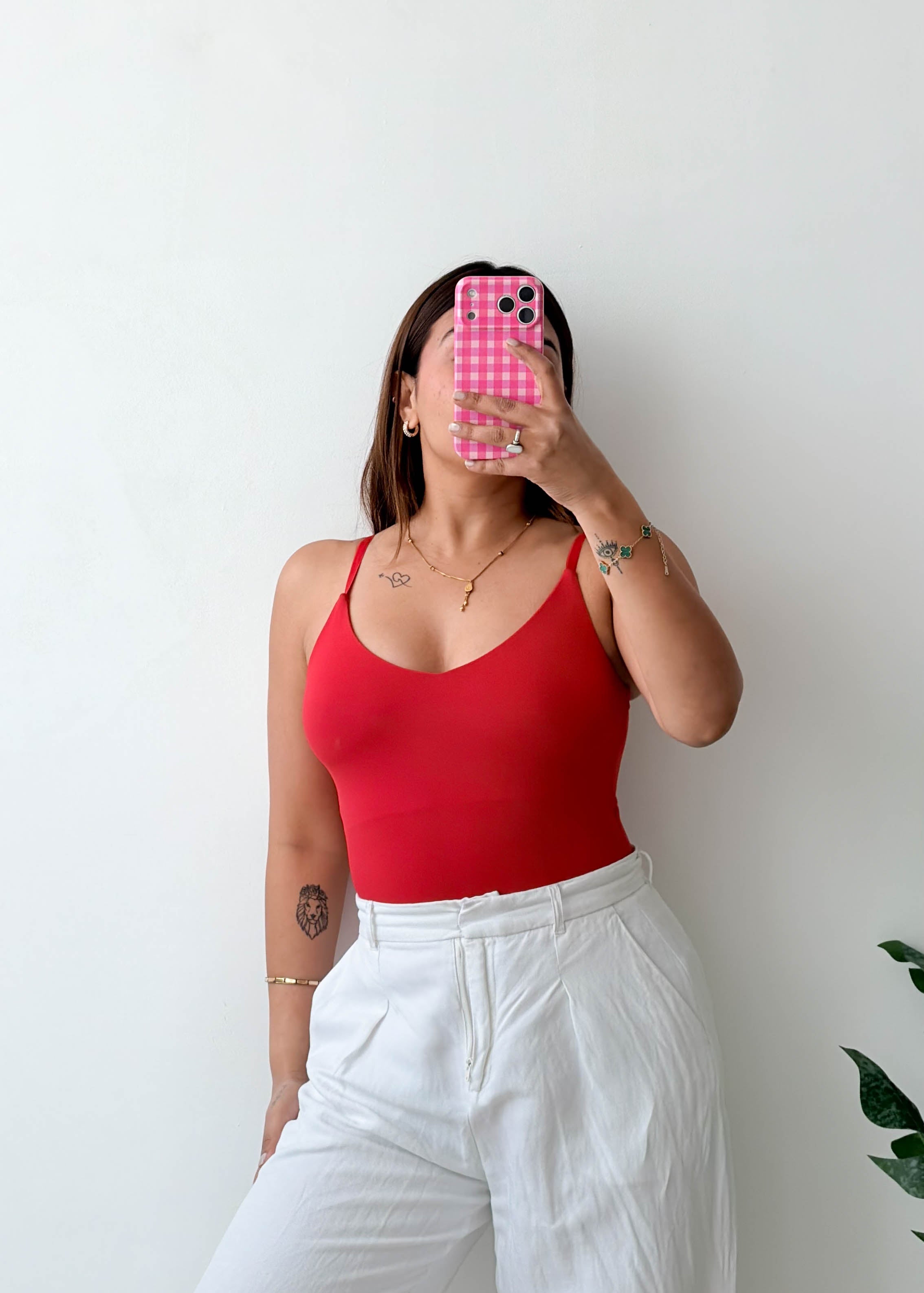Size S-M Red Scoop Neck Bodysuit