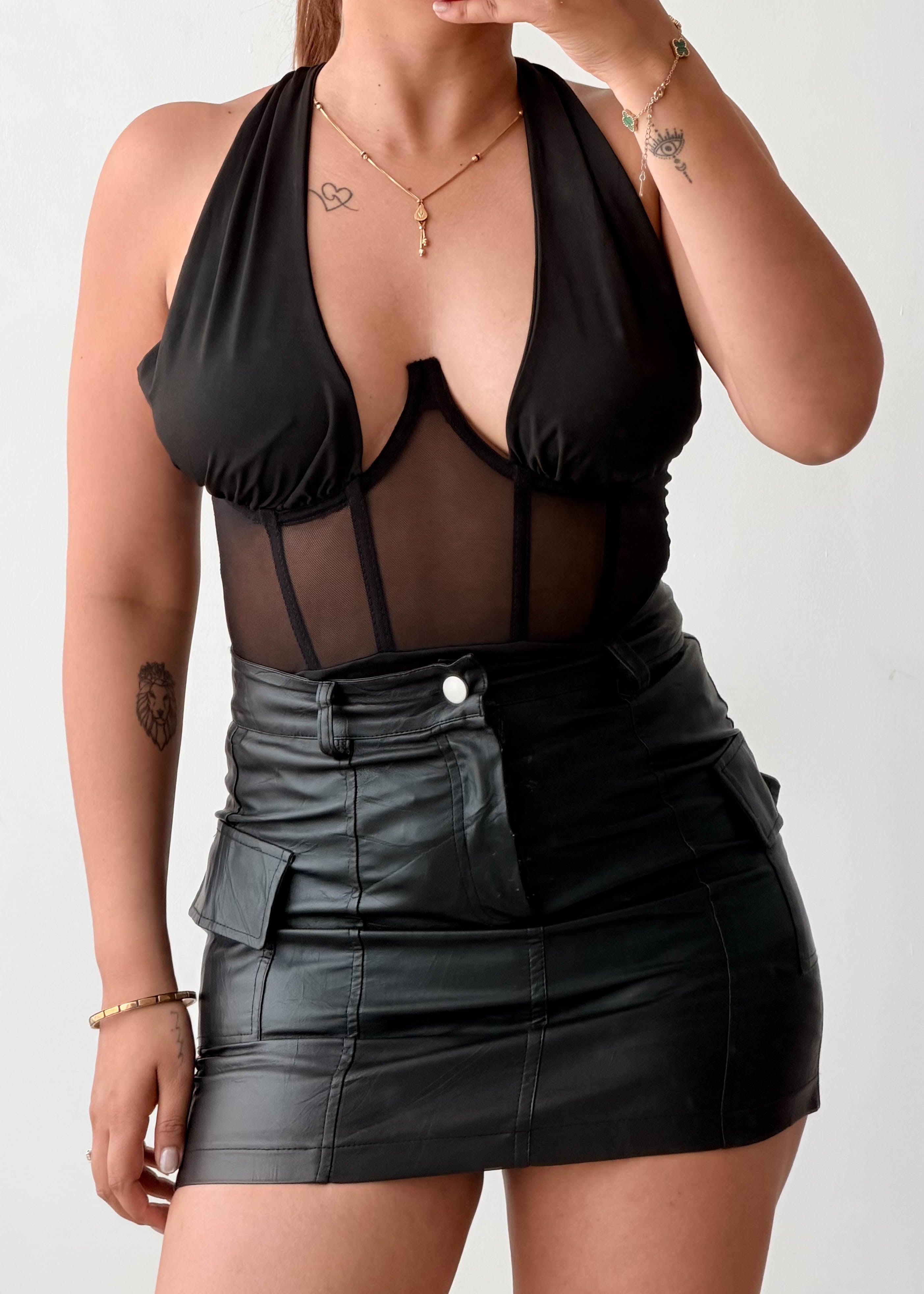 Size XS-S Black Mesh Corset Bodysuit