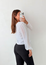 Size M White Ruched Tie-Front Blouse