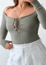 Size XS-S Sage Lace-Up Off-Shoulder Bodysuit