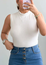 Size M-L, White High Neck Sleeveless Top - Closet by Payal