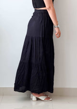 Waist 30-32 Black Tiered Maxi Skirt