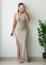 Size XS-S, Beige Crochet Maxi Dress
